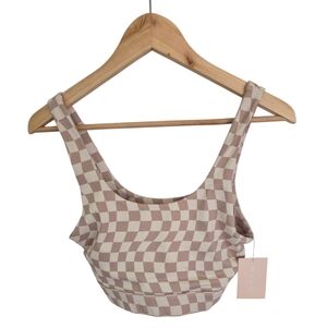 Wilo The Label Sports Bra Wave Check Print Beige Tan Size Small